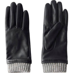 Mint Velvet Black Leather Knit Trim Gloves